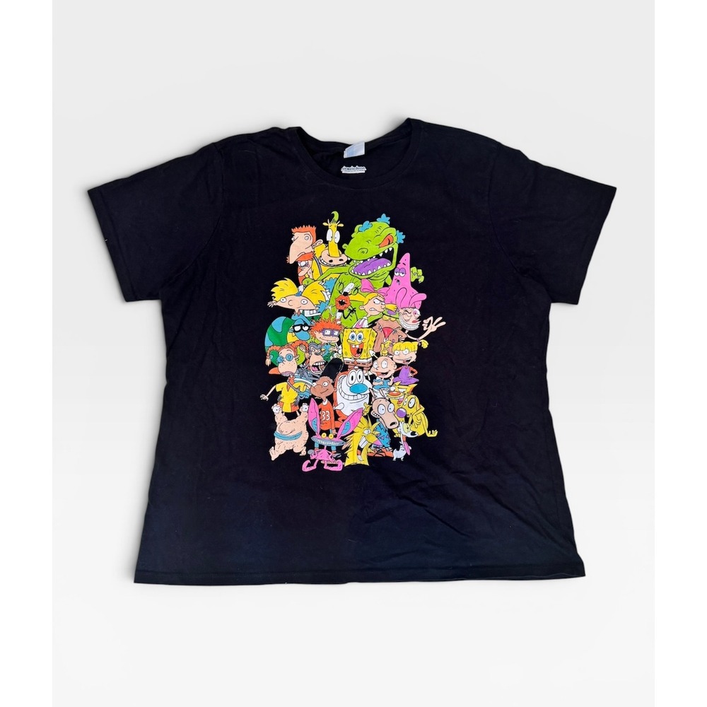 Nickelodeon Graphic T-Shirt Black XXL Women's SpongeBob Rugrats